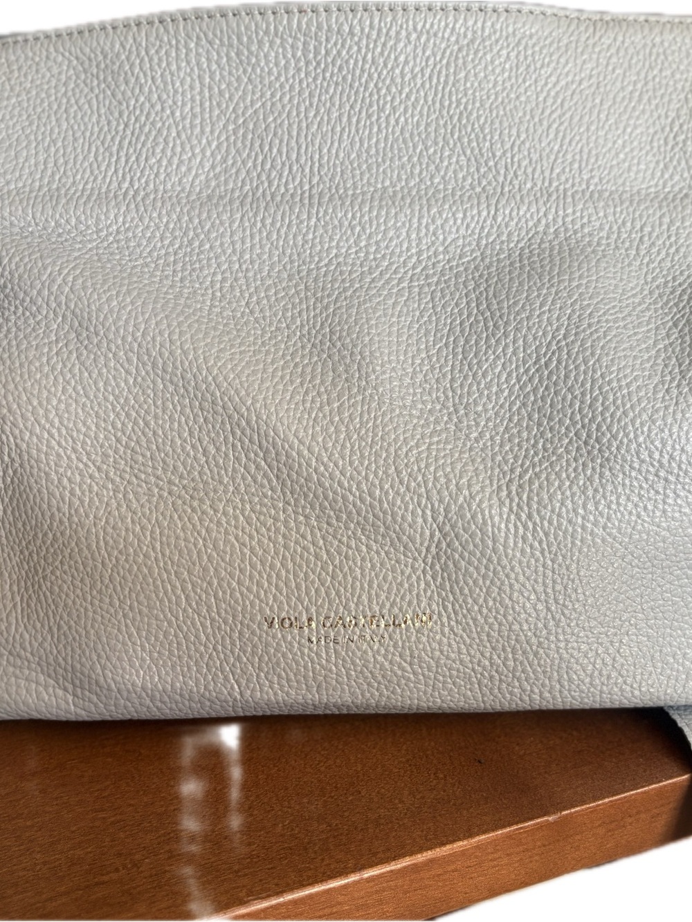 Viola Milano Metallic Silver Leather Shoulder Bag with Gold Chain Accent